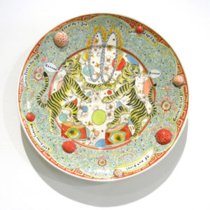 Mariko Paterson. Eye of the Tiger. 2015. Clay, glaze, lusters, decals; Thrown, fired multiple times from △ six to △ 018. $900.