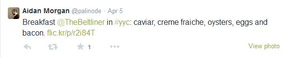 It's become common practice to use a city's airport code as a hashtag. Here, Aidan is referring to a meal he ate in Calgary.