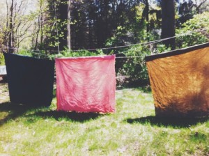 Naturally Dyed Fabrics Drying