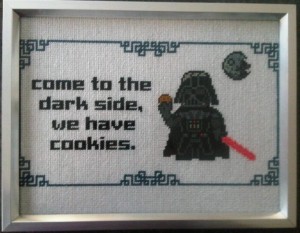 Star Wars themed cross stitching. Source.
