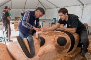Artists Dempsey Bob and David Nunn work together at EMMA Collaboration 2014 (source)